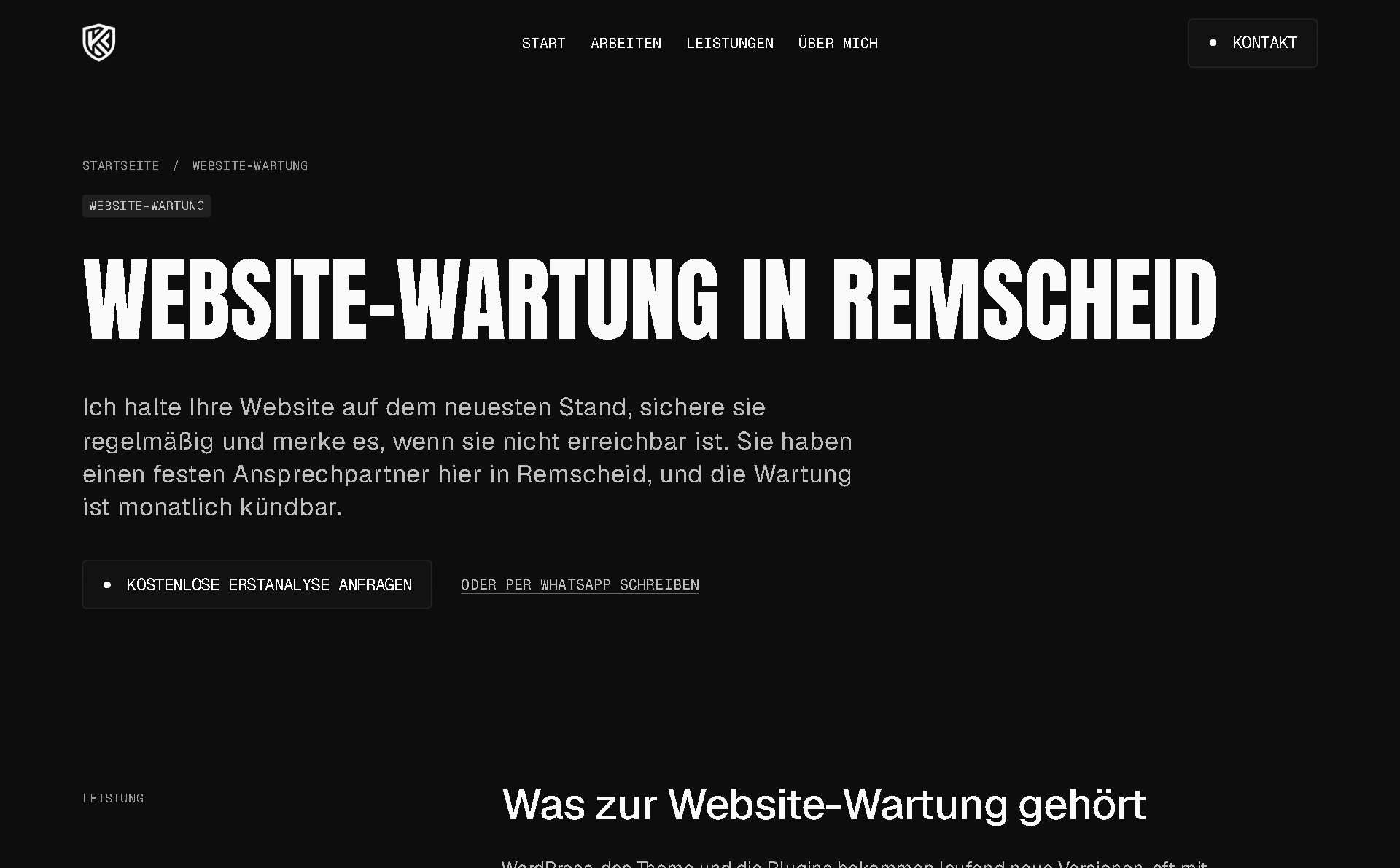 Leistungsseite Website-Wartung