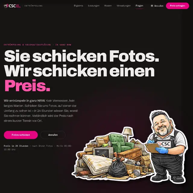 Entrümpelung NRW: Startseite am Rechner